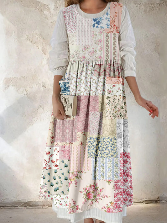 Vintage Cottagecore Floral Patchwork Pinafore Midi Dress elevenforest