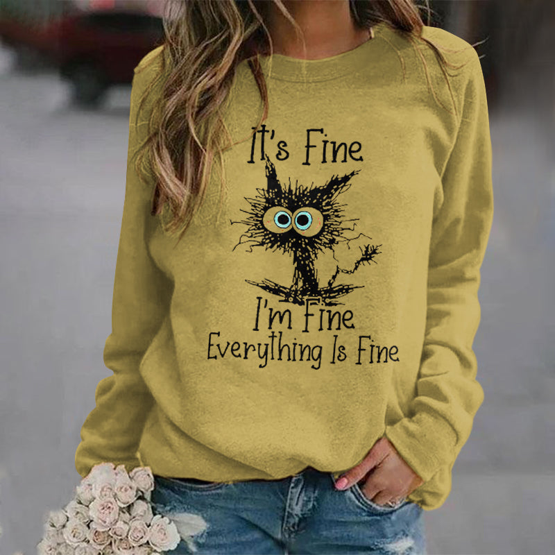 It's Fine I'm Fine Everything Is Fine Funny Long Sleeve Casual Sweatshirt elevenforest