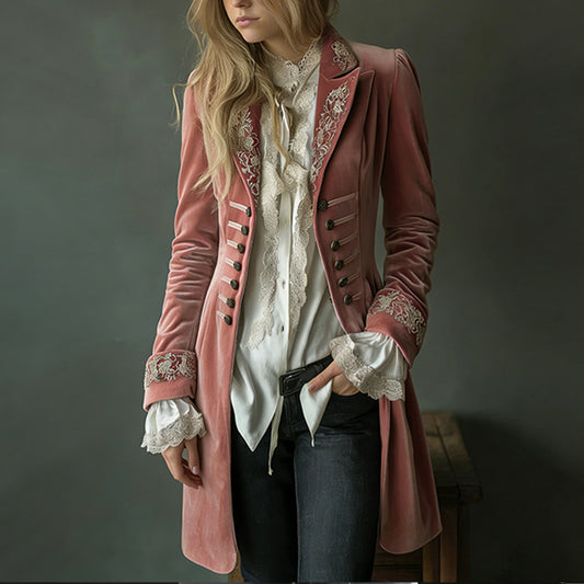 Comstylish Women's Retro Patchwork Lace Velvet Coat