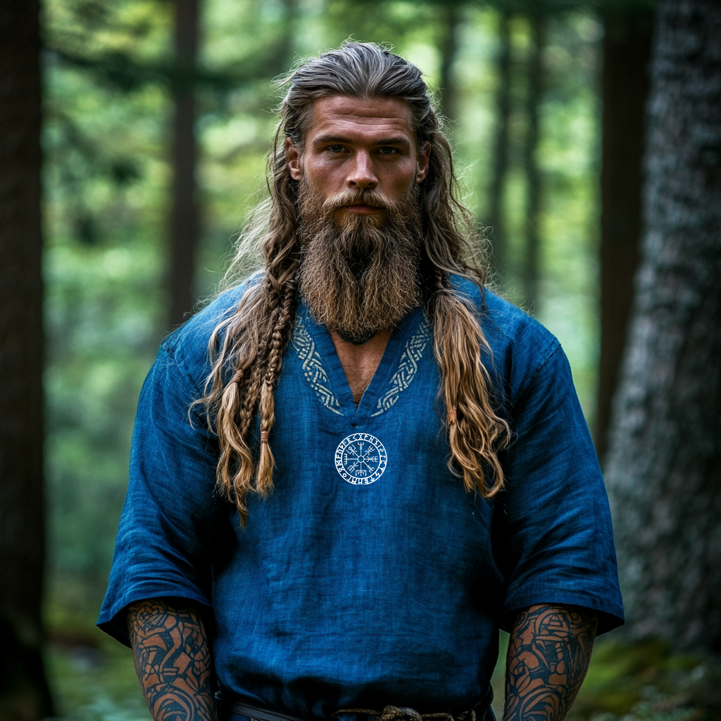 Men's Vintage Viking Print Cotton And Linen Shirt elevenforest