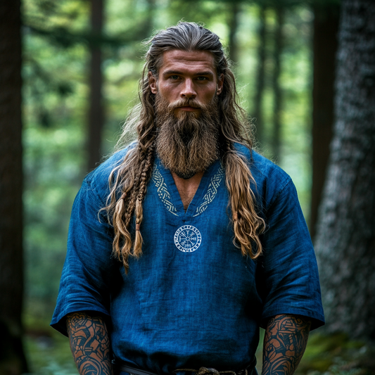 Men's Vintage Viking Print Cotton And Linen Shirt elevenforest