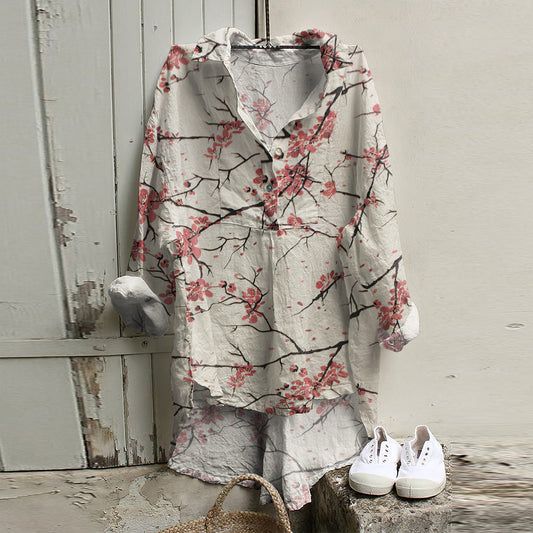 Vintage Plum Print Long Sleeve Casual Shirt elevenforest