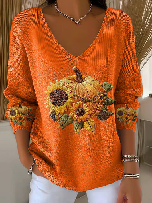 Comstylish Women's Casual Pumpkin Floral Long Sleeve T-shirt