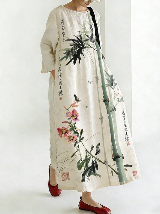 Comstylish Japanese Art Bamboo Pattern Retro Women's Dress