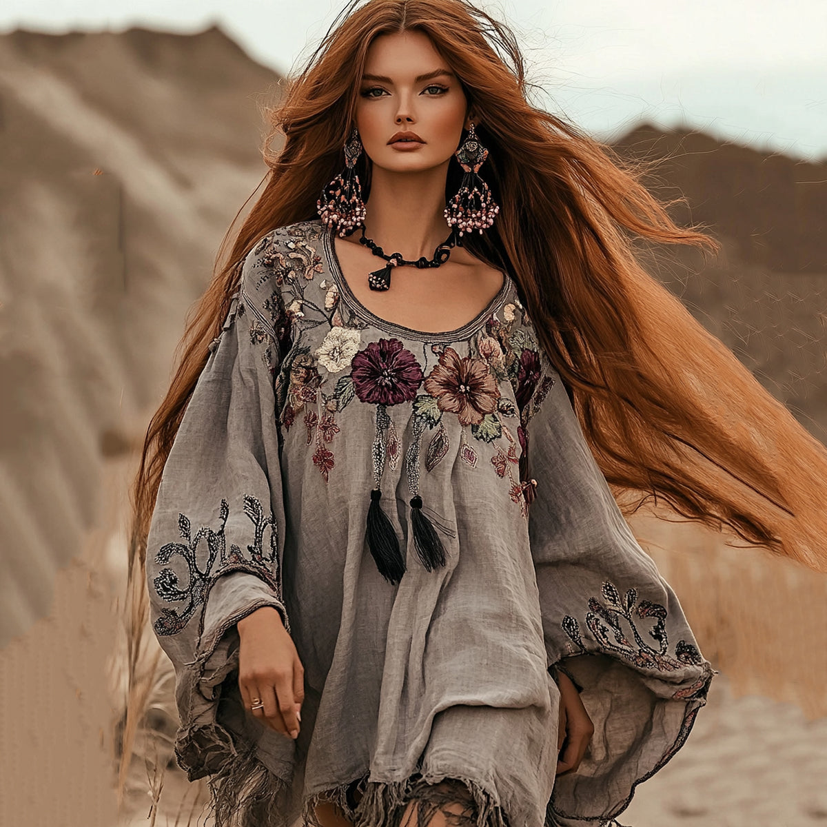 Boho Floral Embroidery Art Cotton And Linen Blend Casual Blouse elevenforest