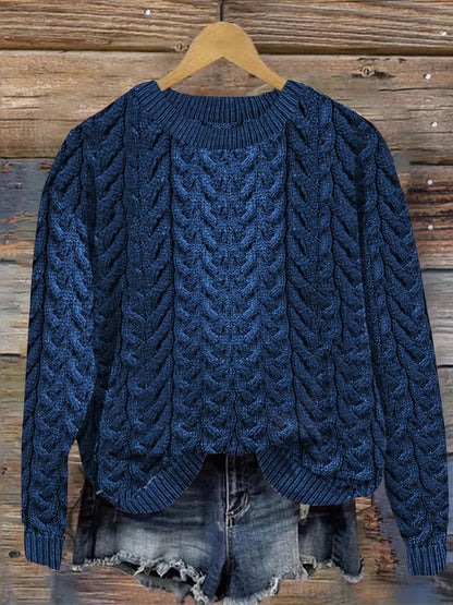 Women's Super Soft Honeycomb Aran Crew Neck Sweater elevenforest