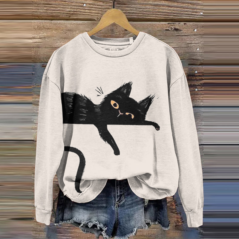 Women's Black Cat Abstract Art Painting Sweatshirt elevenforest