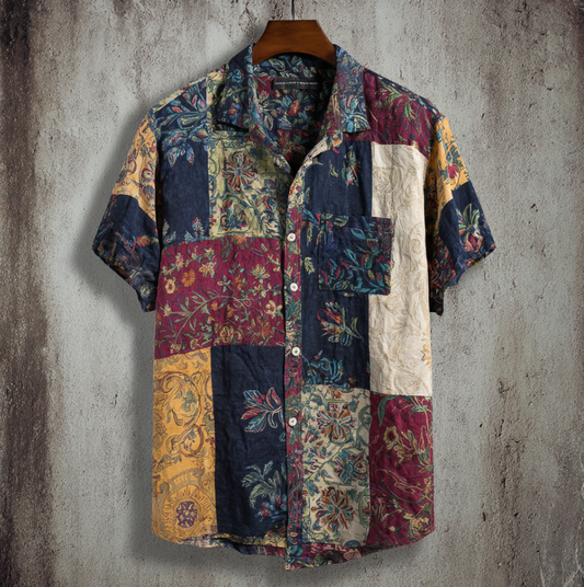 Men's Bohemian Plant Flower Pattern Retro Cotton And Linen Shirt elevenforest