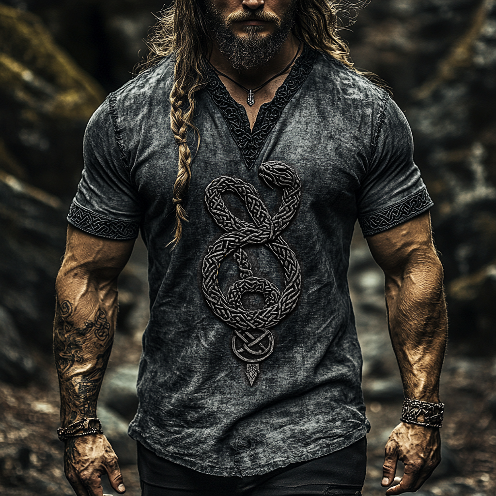 Men's Vintage Viking Snake Celtic Knot Art Linen Shirt elevenforest