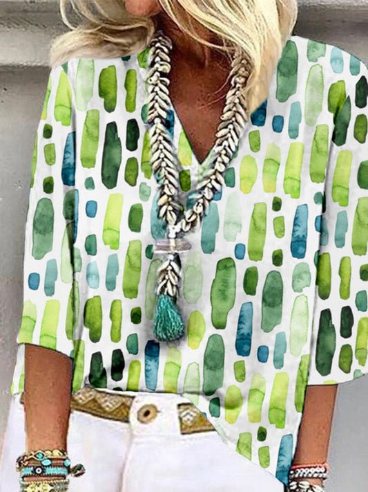 Green Watercolor Stripes Linen Blend Cozy Shirt elevenforest