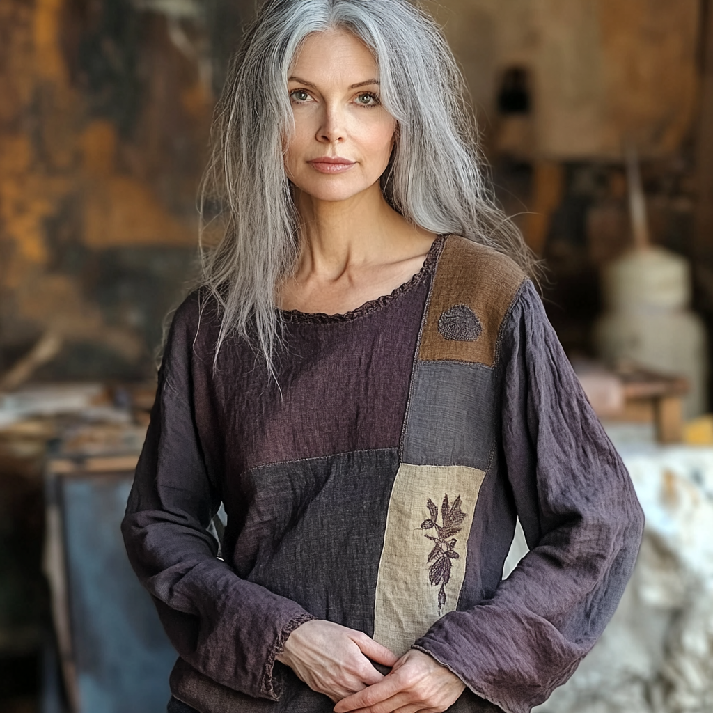 Fashion Floral Patchwork Cotton And Linen Women's T-shirt elevenforest