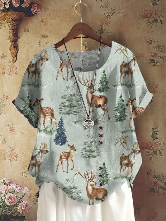 Women's Retro Forest Animal Print Shirt elevenforest