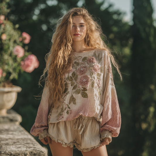 Vintage Floral Embroidered Linen Shirt elevenforest