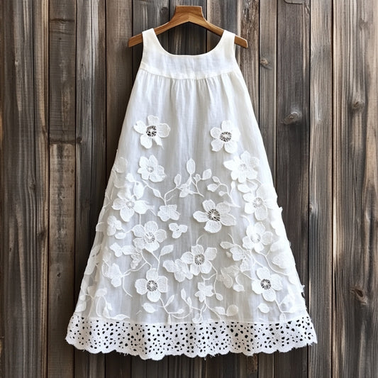 Vintage Flowers Lace Art  Linen Tank Dress elevenforest