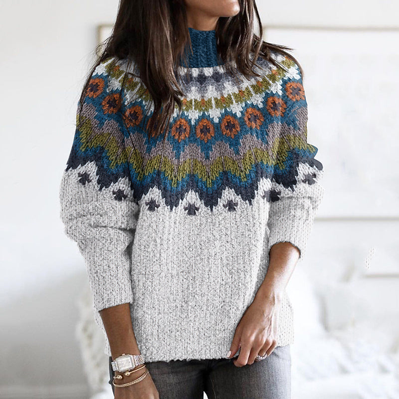 Vintage Icelandic Tribal Floral Knitted Jacquard Turtleneck Sweater elevenforest