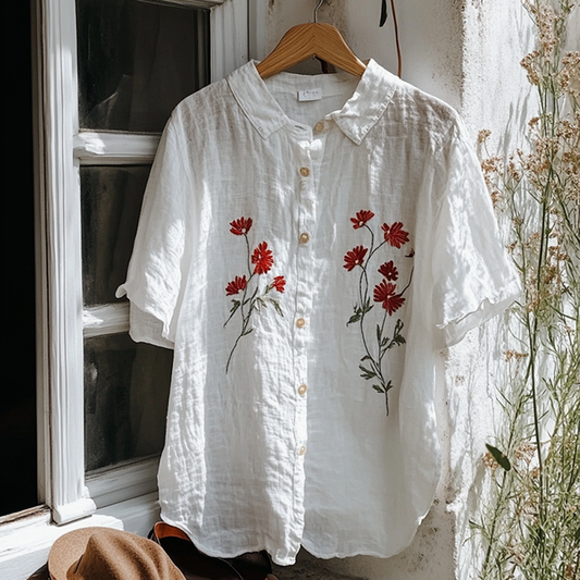 Vintage Floral Embroidery Art Lapel Loose Blouse elevenforest