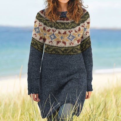 Vintage Fairman Island Tribal Pattern Cozy Sweater Dress elevenforest