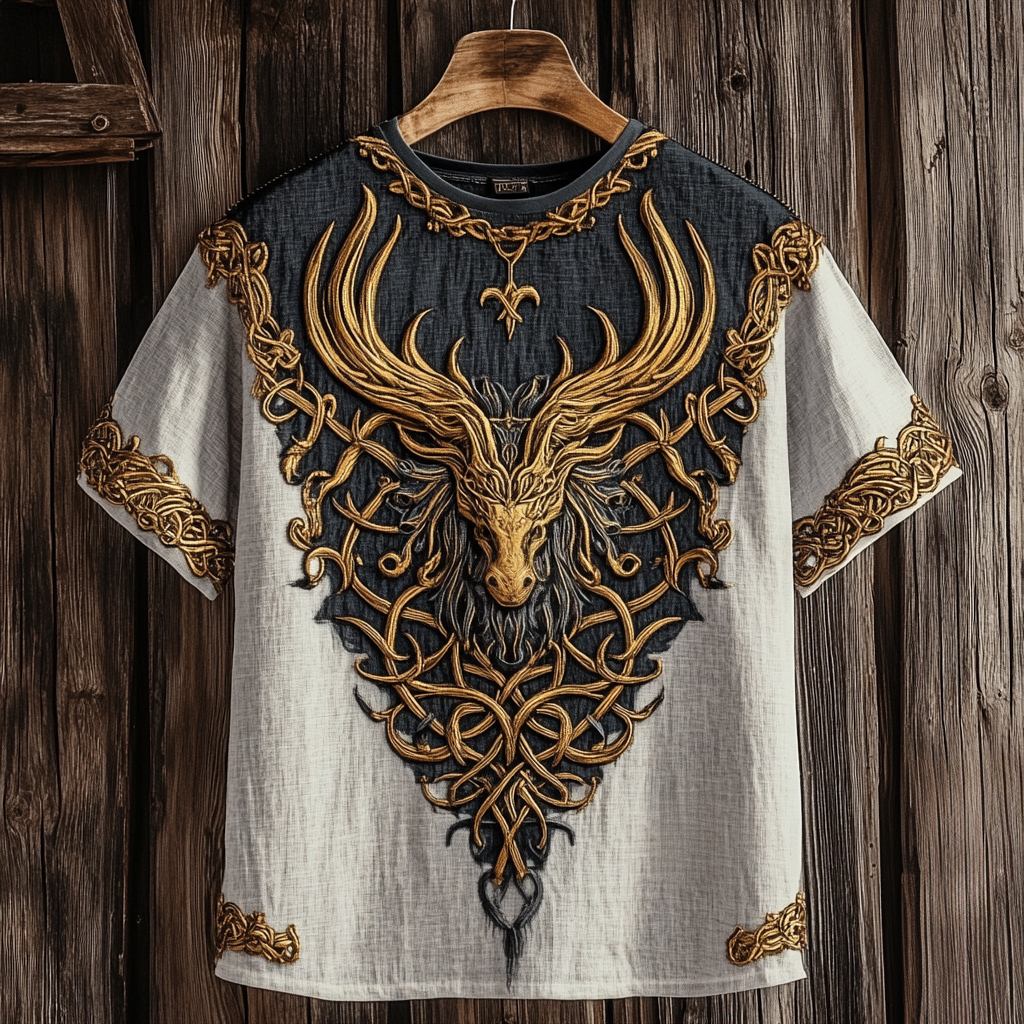 Men's Viking Celtic Dragon Art Cozy Linen T-shirt elevenforest