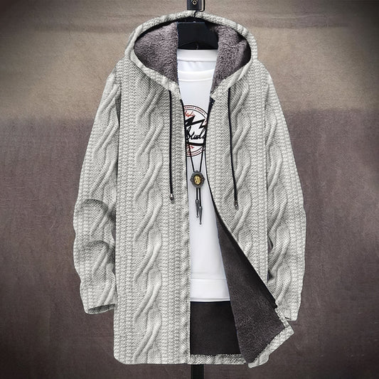 Men's Vintage Knitted Pattern Cozy Plush Hooded Coat artswardrobe