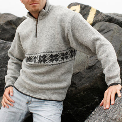 Vintage Warmth Knit Jacquard Icelandic Half Zip Collar Sweater（Unisex ） elevenforest