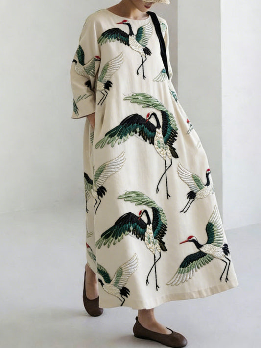 Comstylish Japanese Art Retro Leisure Linen Dress