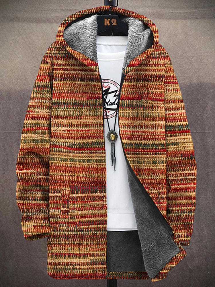 Men's Vintage Striped Knitted Pattern Cozy Hooded Coat artswardrobe
