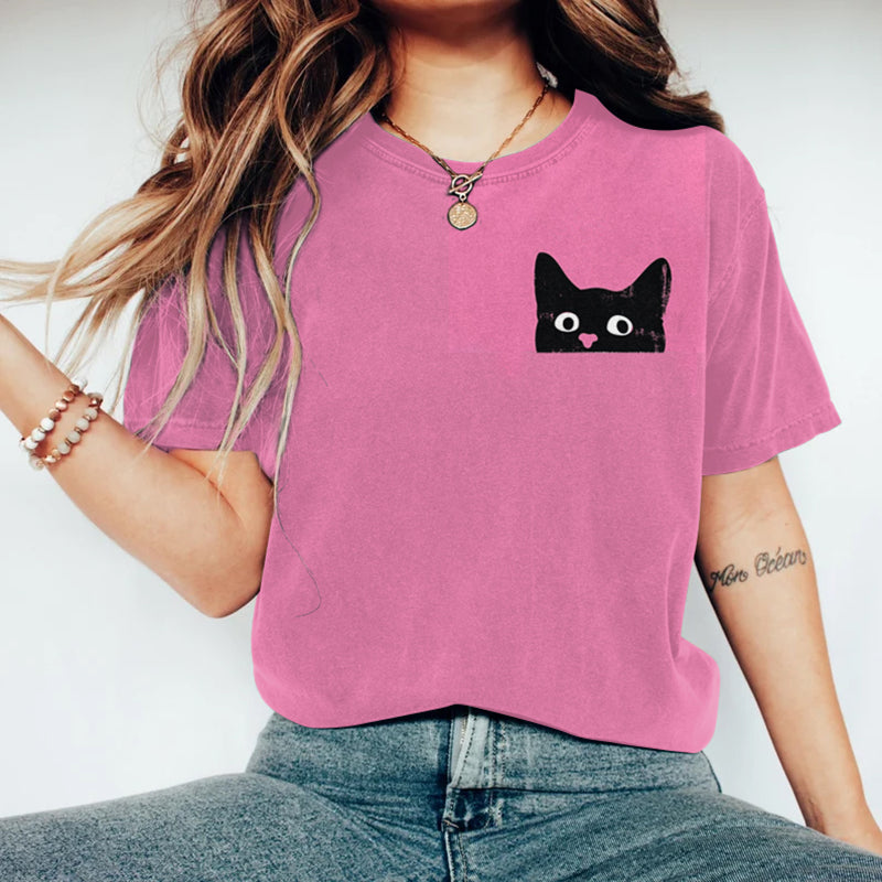 Funny Black Cat Print Vintage Casual T-shirt elevenforest