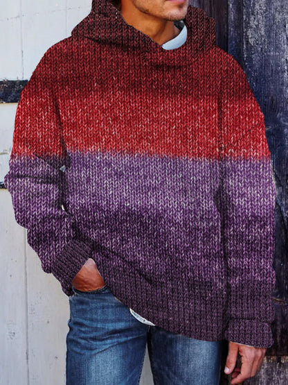 Men's Vintage Colorful Gradient Cozy Hooded Sweater elevenforest