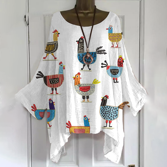 Vintage Funny Chick Art Print Cotton And Linen Casual Shirt elevenforest