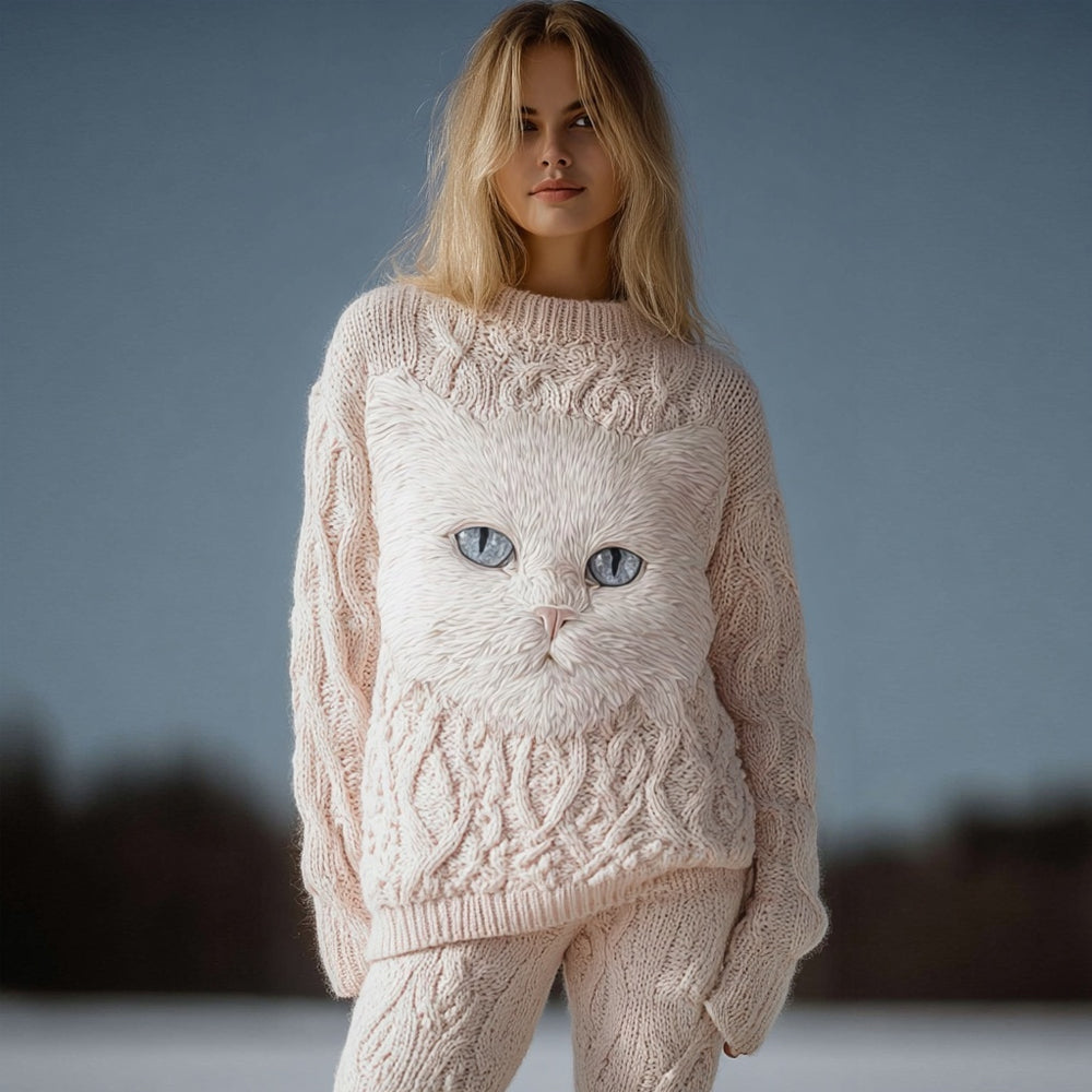 Cute Cat Face Embroidered Cozy Knit Sweater elevenforest