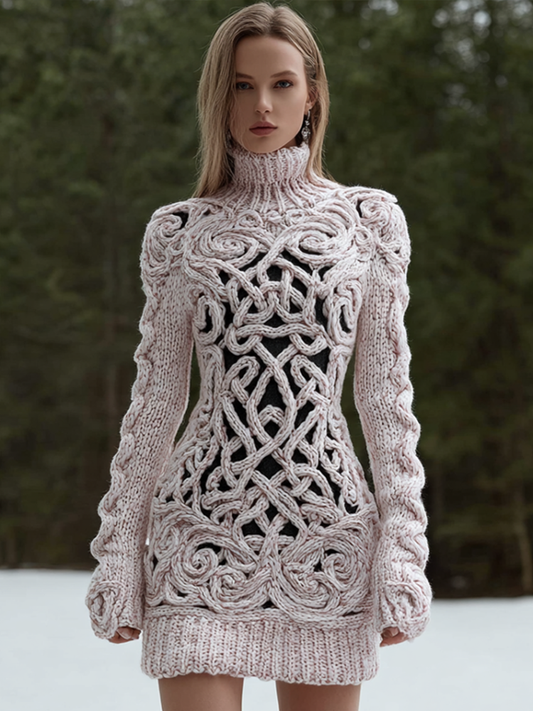 Viking Style Winter Women's Warm High Neck Knitted Sweater Dress artswardrobe