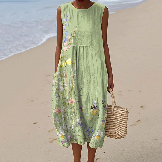 Comstylish Women's Vintage Floral Print Design Midi Tank Dress