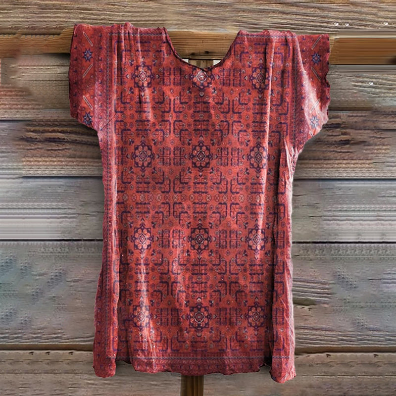 Vintage Western Print Crew Neck Linen Blend T-shirt elevenforest