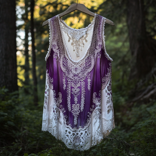 Boho Lavender Gradient Lace Art Linen Sleeveless Tank Top elevenforest