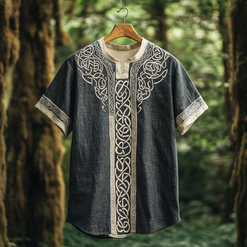 Men's Viking Celtic Embroidery Linen Shirt elevenforest
