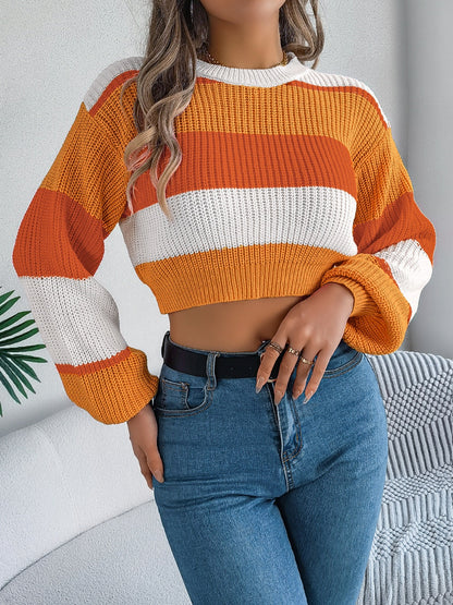 Magda® | Cropped color block crew neck sweater