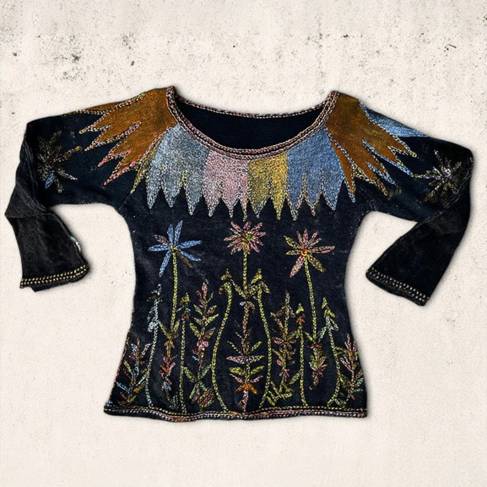 Women's Three-dimensional Plant And Flower Pattern Casual Round-neck Sweater elevenforest