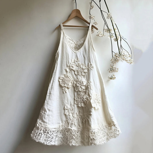 Vintage Classy 3d Floral Lace Art Linen Tank Dress elevenforest