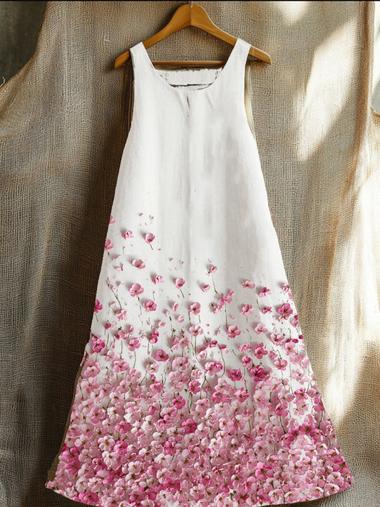 Sleeveless Pink Three-dimensional Floral Long Dress elevenforest