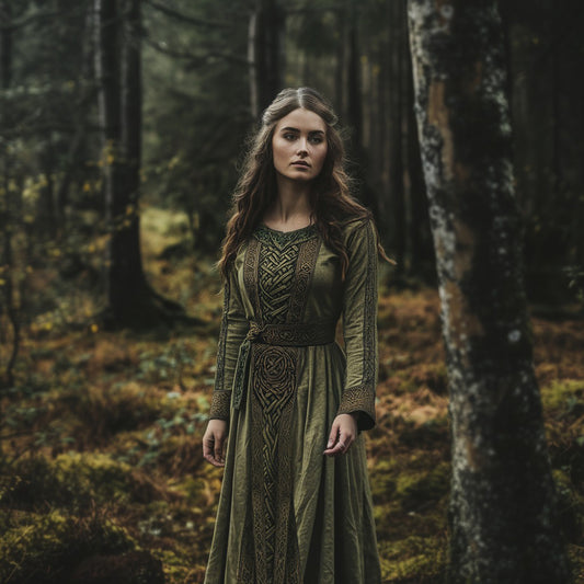 Vintage Viking Tribal Celtic Knot Patterns Crew Neck Mixi Dress elevenforest