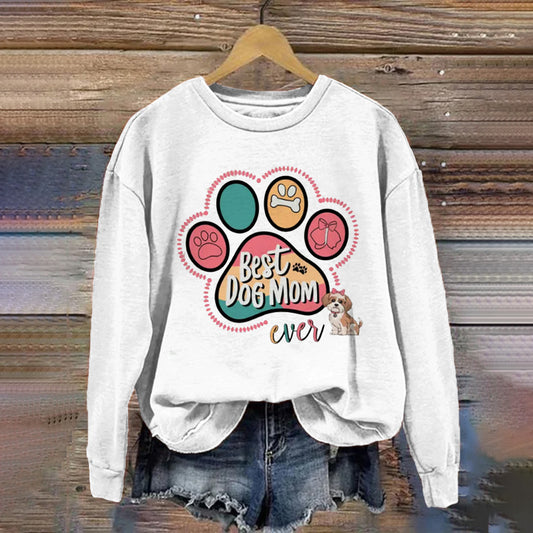 Comstylish Colorful Dog Paw Print Alphabet Printed Crew Neck Sweatshirt