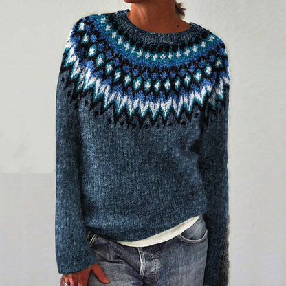 Retro Wave Pattern Crew Neck Sweater elevenforest