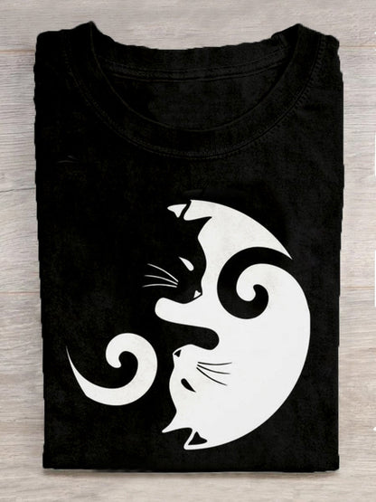 Women's Black And White Cats Print Vintage T-shirt elevenforest