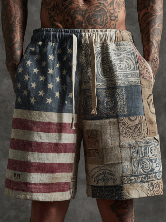 American Independence Day Western Style Retro Cotton And Linen Shorts elevenforest