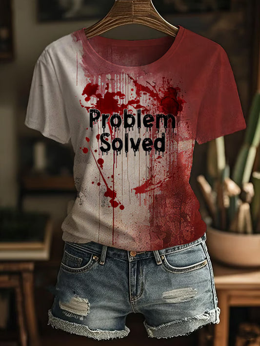 Comstylish Women's Bloody Problem Solved Print Crew Neck T-shirt