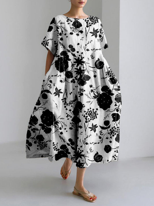 Yin Yang Japanese Pattern Linen Blend Maxi Dress elevenforest