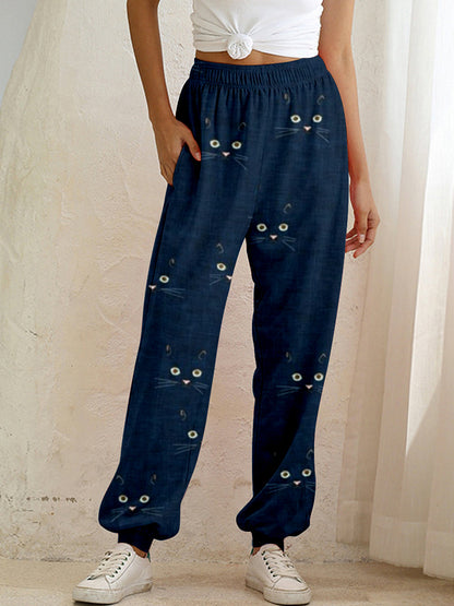 Cute Cat Face Pattern Cozy Sweatpants elevenforest