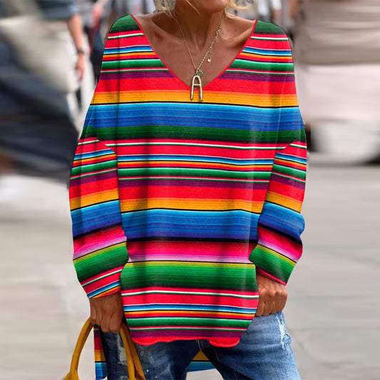 Comstylish Classy Mexican Cinco De Mayo Inspired Pattern Art Printed V-neck T-shirt