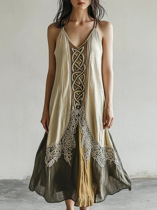 Vintage Celtic Knot Gradient Lace Linen Halter Dress elevenforest