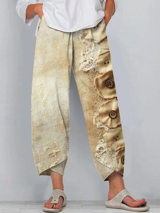 Lace Floral Patchwork Vintage Linen Pants elevenforest